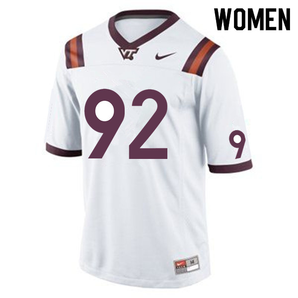 Women #92 Jaden Cunningham Virginia Tech Hokies College Football Jerseys Sale-White